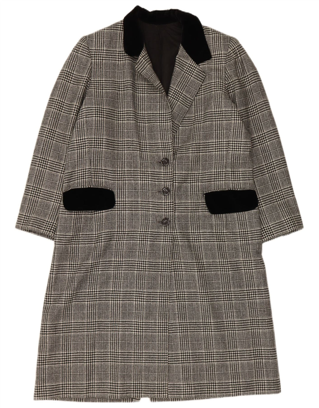 VINTAGE Womens Overcoat UK 14 Large Grey Houndstooth