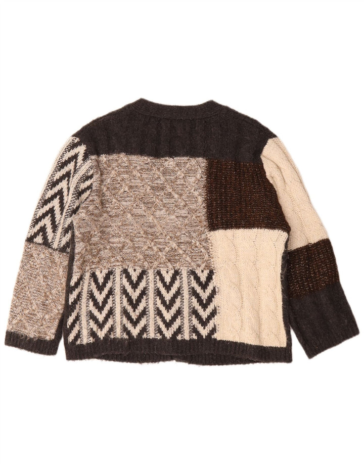 Maglione cardigan oversize da donna Zara UK 10 piccolo patchwork marrone