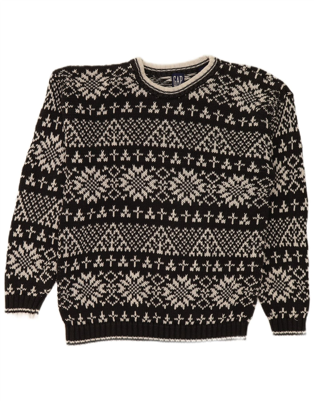 Maglione maglione girocollo da uomo Gap piccolo cotone Fair Isle nero
