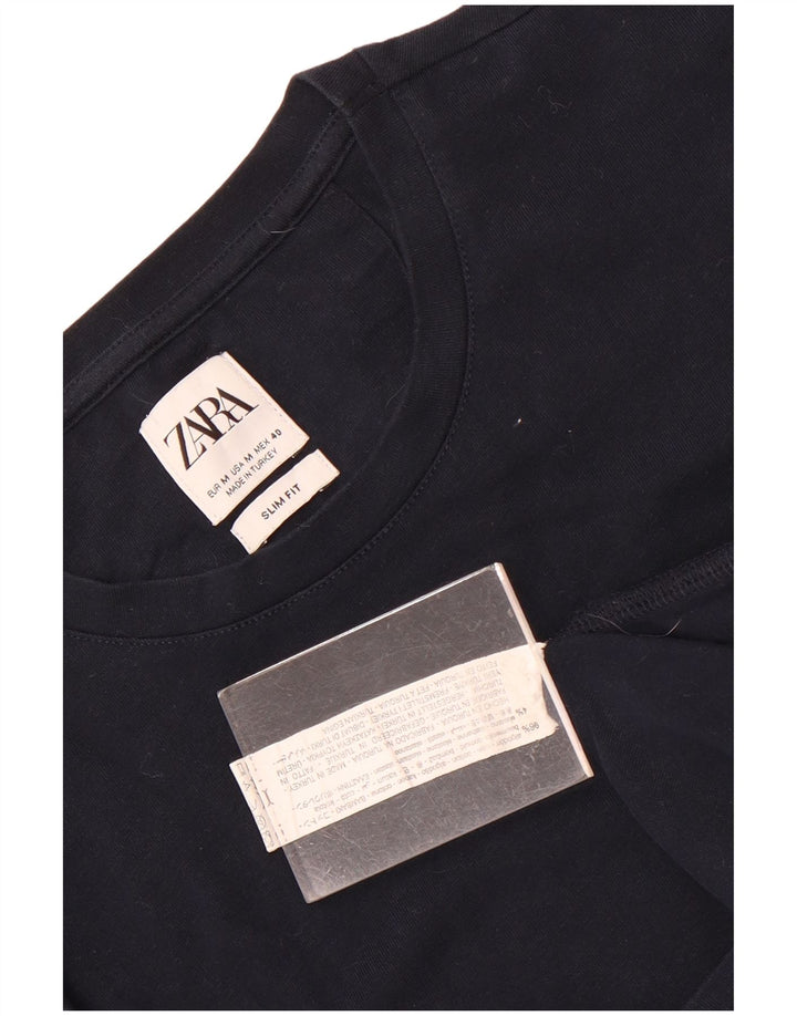 T-shirt Zara da uomo slim fit, top in cotone blu navy medio