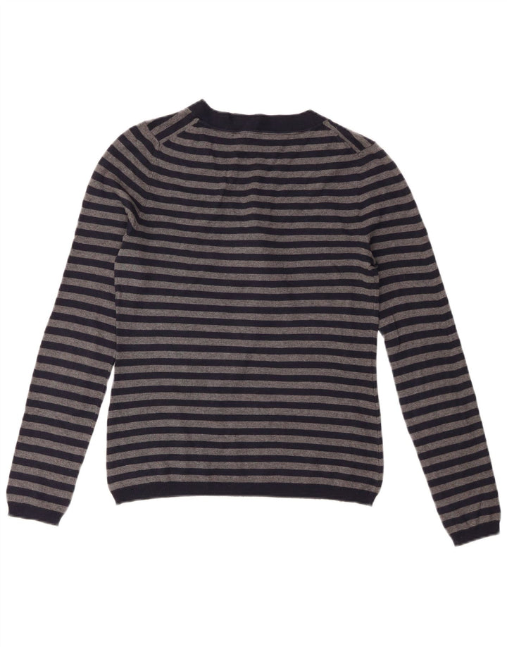 Maglione maglione da donna con scollo a V Massimo Dutti UK 8 piccolo a righe blu navy