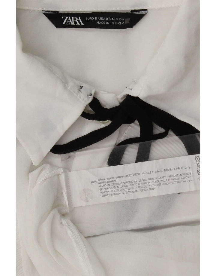 Zara, camicia oversize da donna con volant sul davanti, camicetta UK 6 XS, poliestere bianco