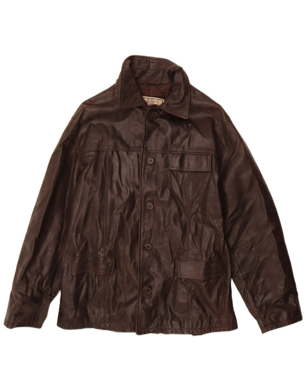 VINTAGE Mens Leather Jacket IT 52 XL Brown Leather
