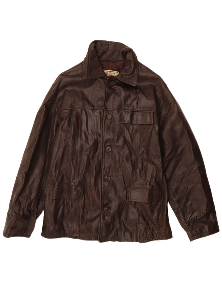 Giacca in Pelle Uomo VINTAGE IT 52 XL Pelle Marrone
