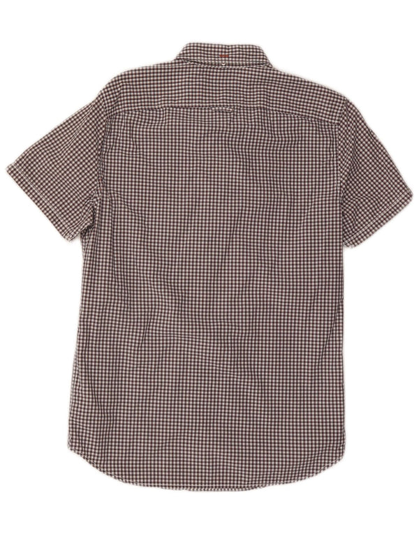 Camicia slim fit a maniche corte da uomo Timberland piccola in cotone a quadretti marrone