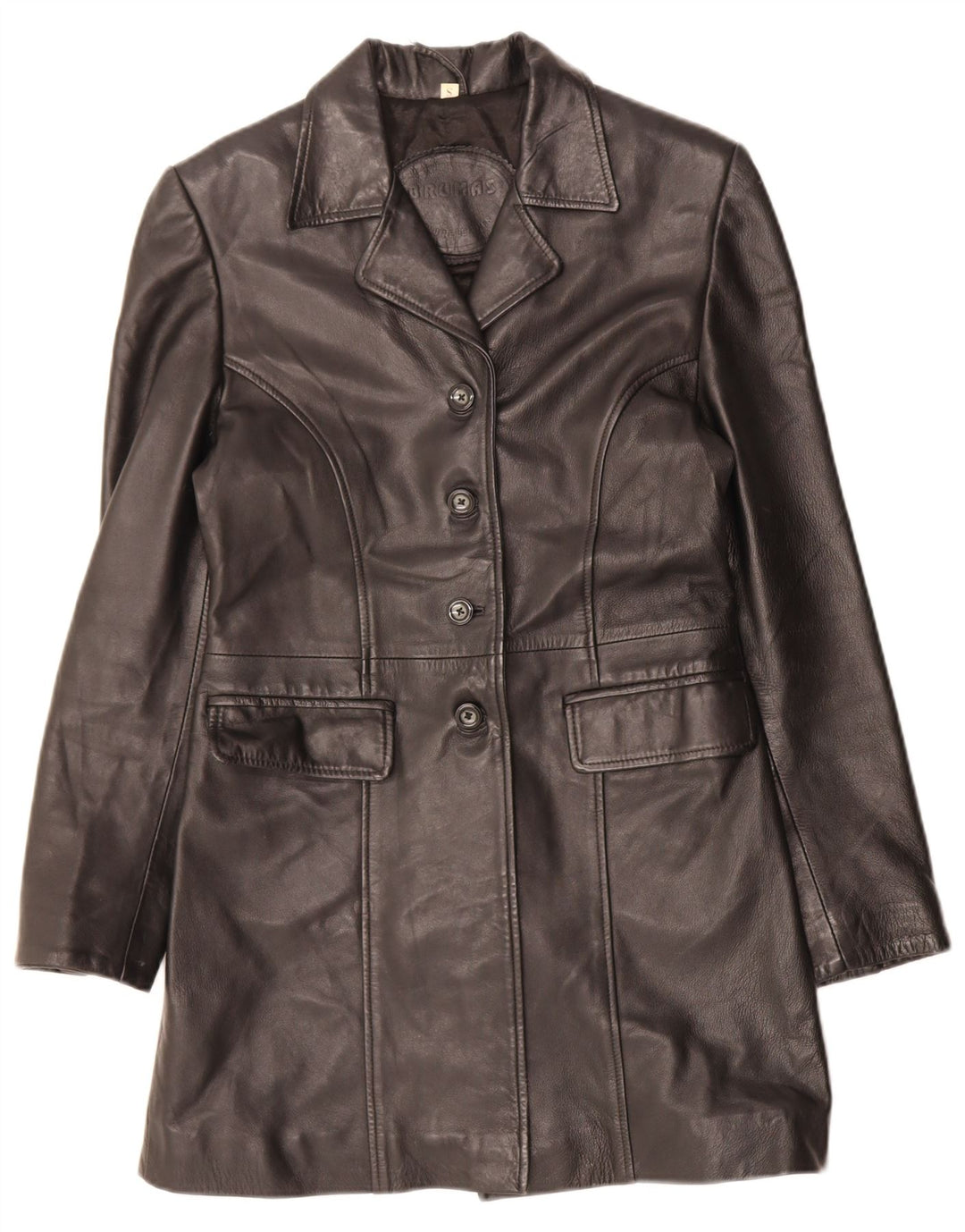 VINTAGE Womens Leather Coat UK 10 Small Black Leather