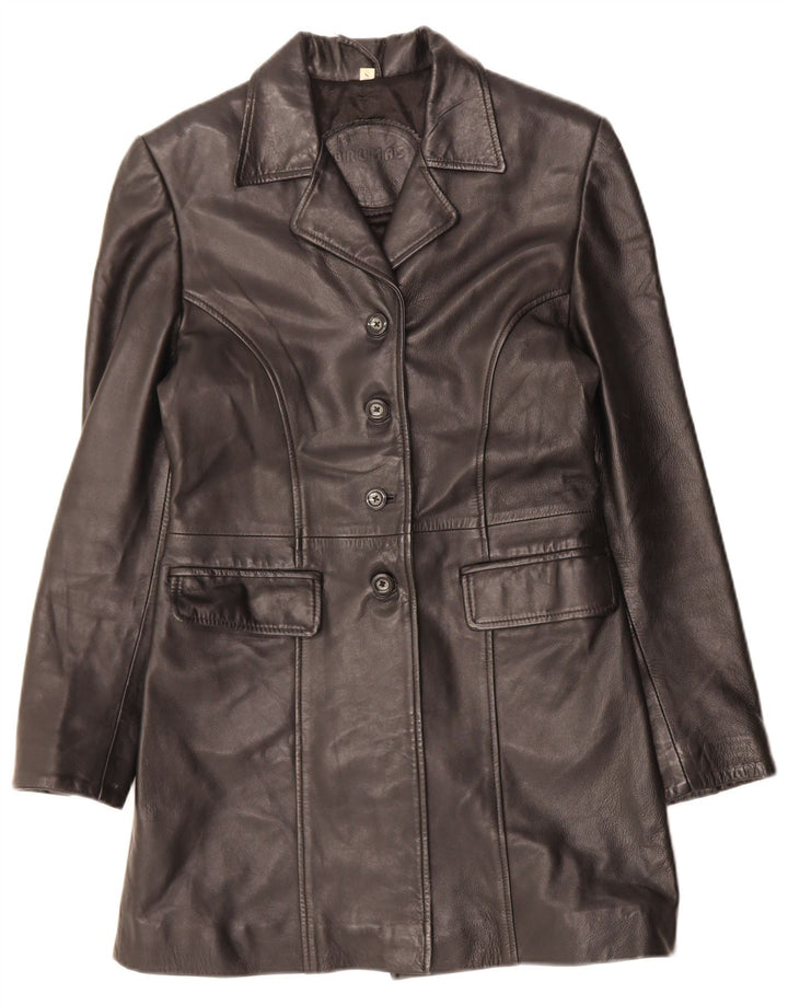 VINTAGE Womens Leather Coat UK 10 Small Black Leather