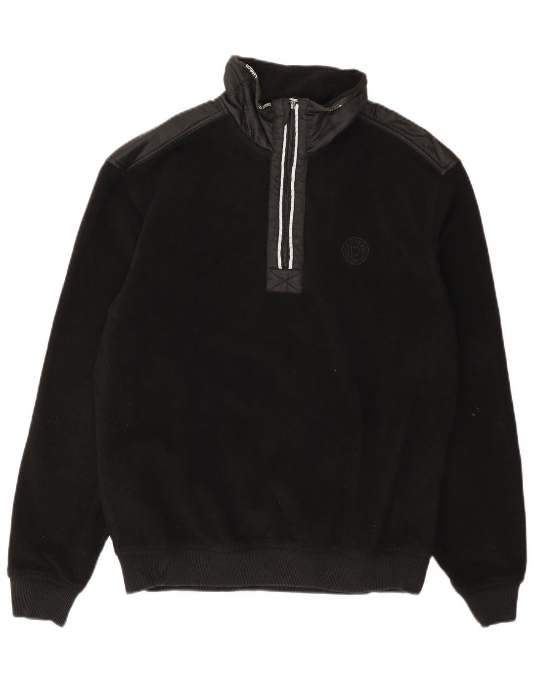 Bugatti Maglione in pile da uomo con zip e collo, grande, in poliestere nero