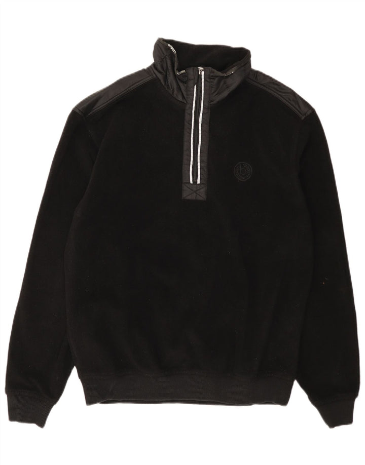 Bugatti Maglione in pile da uomo con zip e collo, grande, in poliestere nero