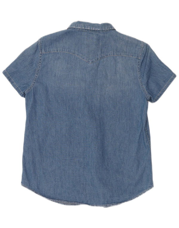 LEVI'S Camicia in denim a maniche corte con grafica da donna UK 14 Cotone blu medio