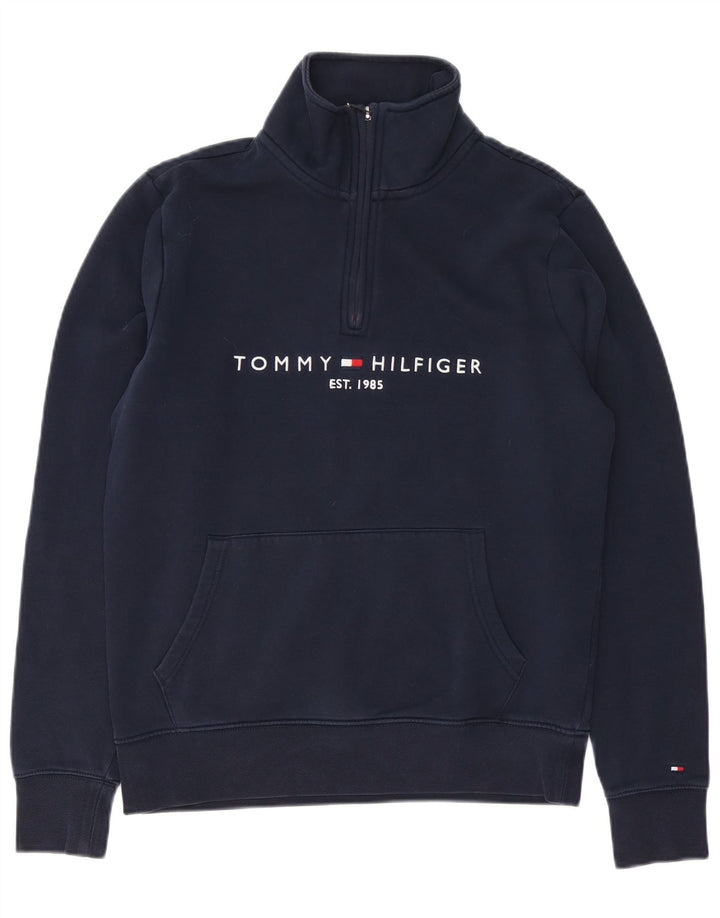 Tommy Hilfiger Uomo Felpa con collo con zip grafica Maglione piccolo Blu navy