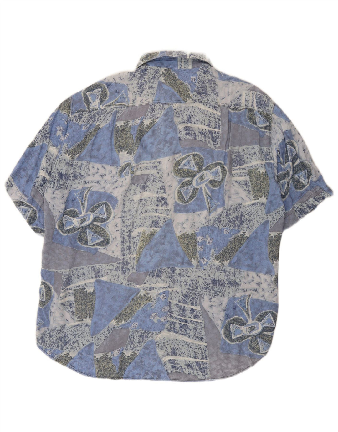 Camicia a maniche corte vintage da uomo con motivo astratto, grande blu