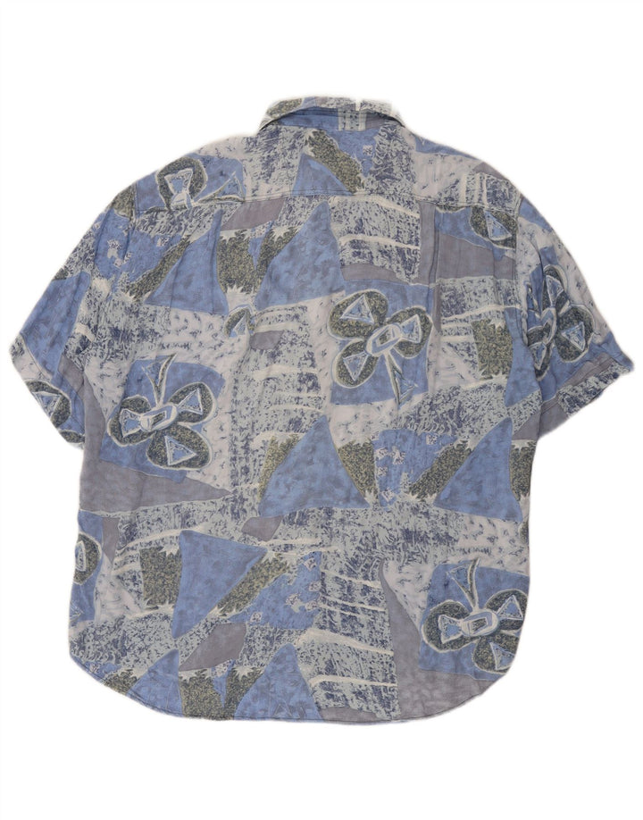 Camicia a maniche corte vintage da uomo con motivo astratto, grande blu