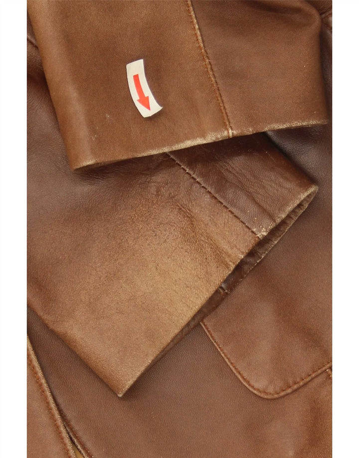 Giacca blazer in pelle vintage da donna a 1 bottone UK 10 piccola marrone