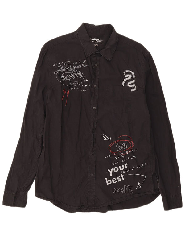 Camicia Desigual da uomo con vestibilità regolare grafica XL in cotone nero