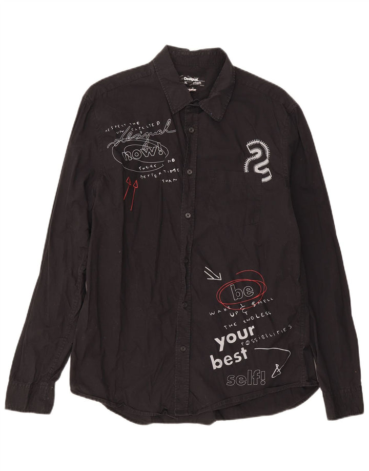 Camicia Desigual da uomo con vestibilità regolare grafica XL in cotone nero