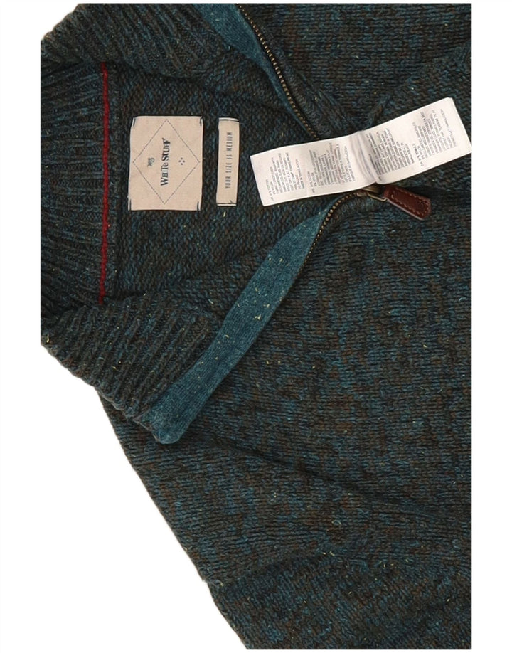 Maglione da uomo con collo con zip White Stuff in cotone screziato verde medio