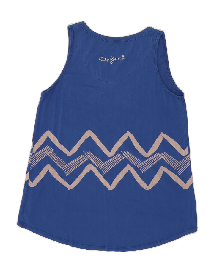 DESIGUAL Womens Graphic Vest Top UK 12 Medium Blue Geometric Vintage Desigual and Second-Hand Desigual from Messina Hembry 