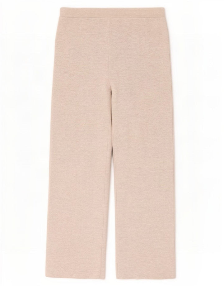 Pantaloni larghi lavorati a maglia da donna Zara UK 14 Poliestere beige medio