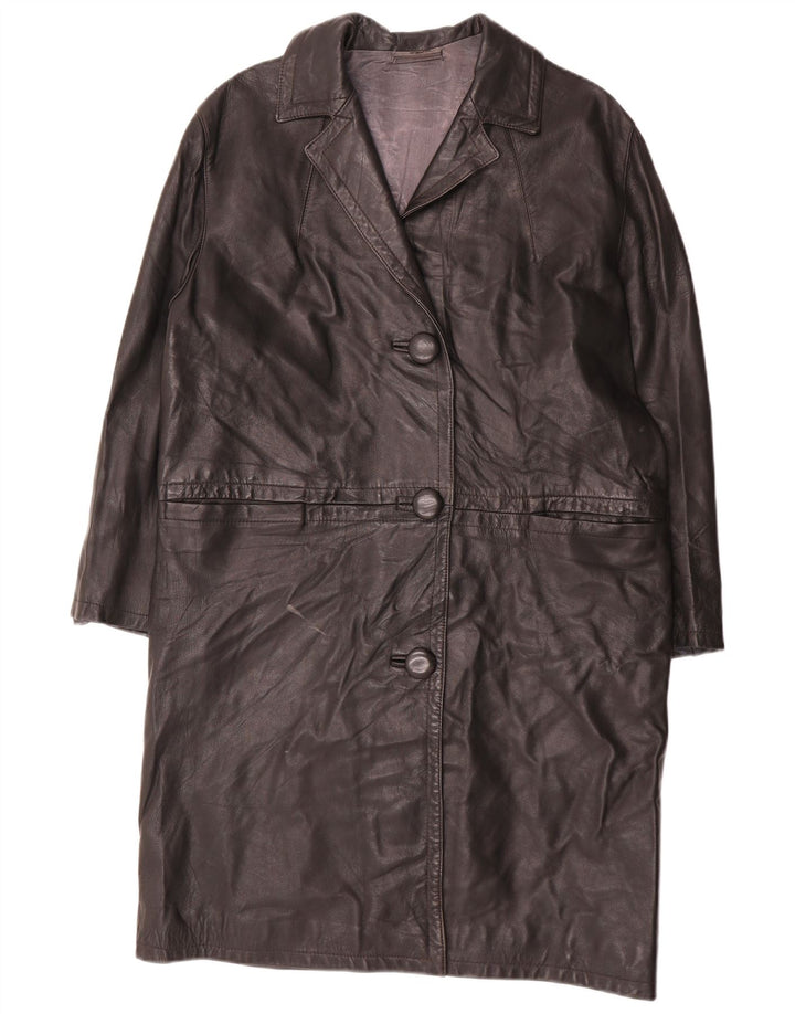 Cappotto in pelle vintage da donna UK 14 grande nero