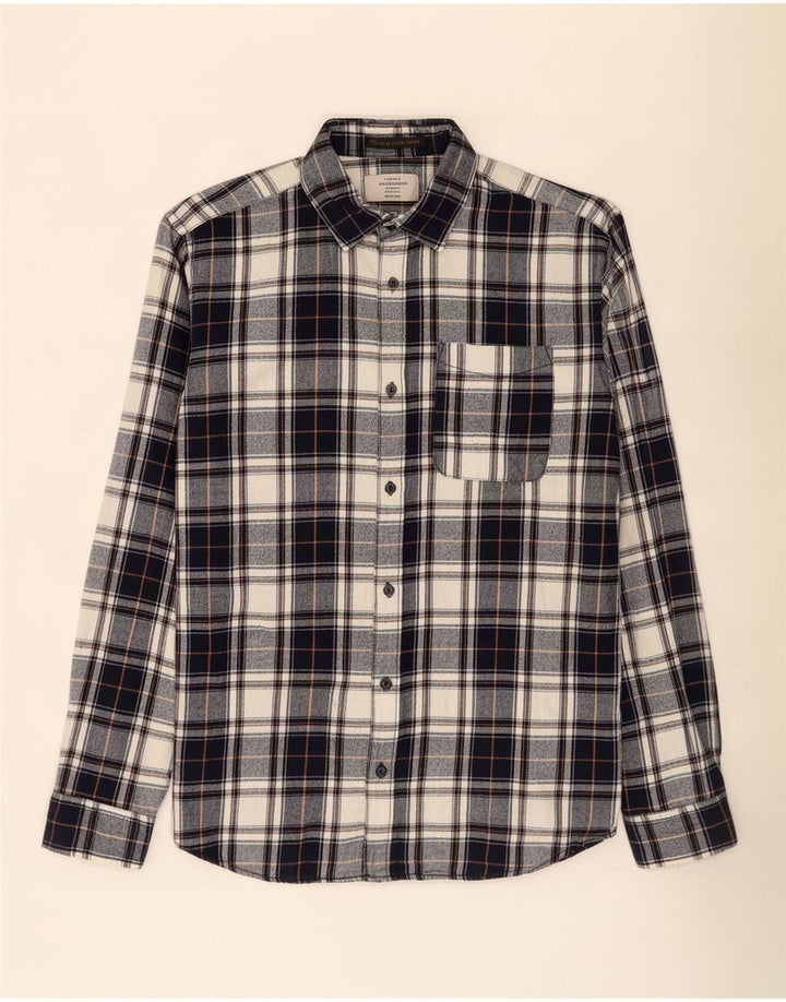 Jack & Jones Camicia da uomo in flanella di cotone a quadri blu navy medio