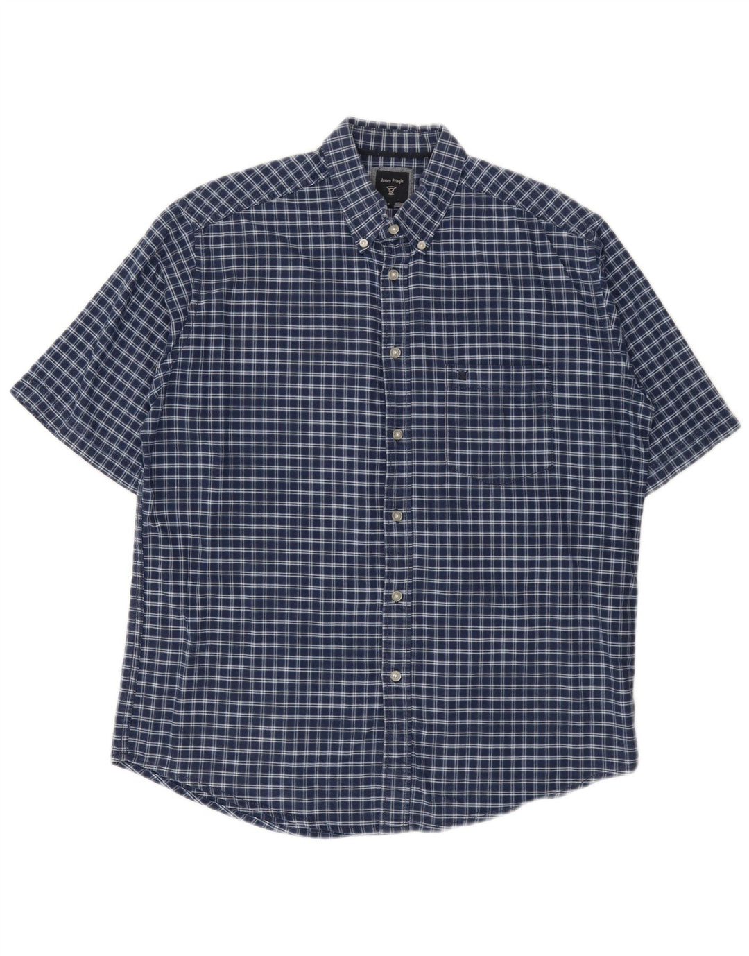 Camicia a maniche corte da uomo James Pringle di grandi dimensioni in cotone a quadri blu navy