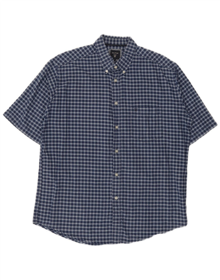 Camicia a maniche corte da uomo James Pringle di grandi dimensioni in cotone a quadri blu navy