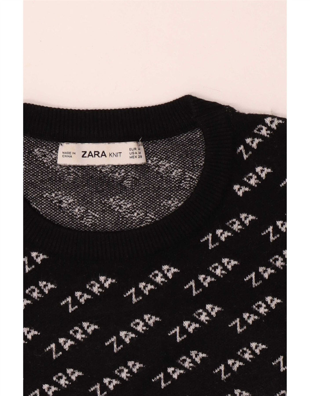 Maglione girocollo grafico da donna Zara UK 14 medio nero