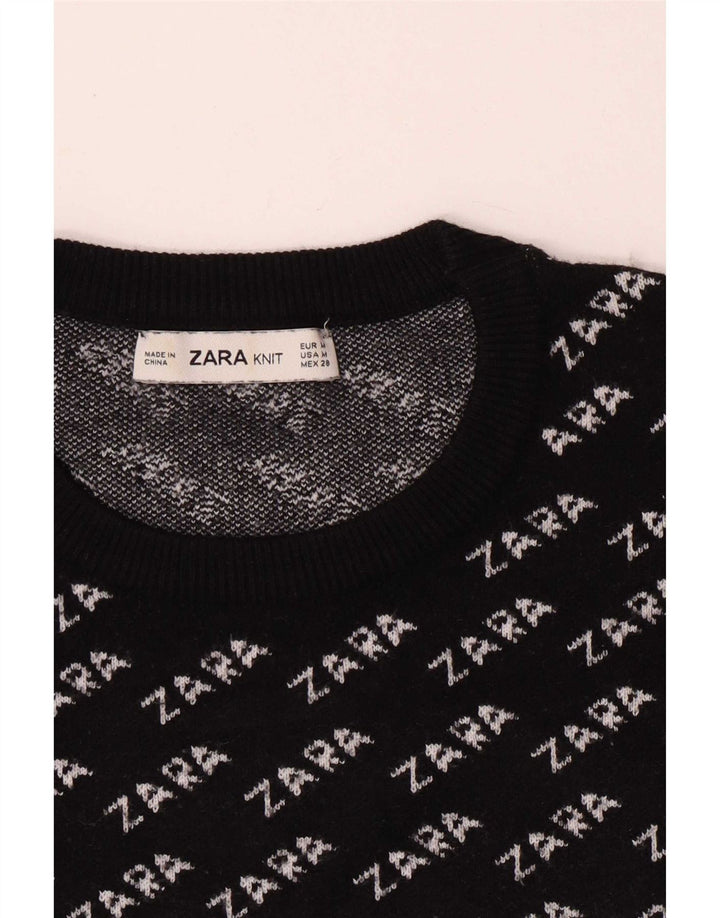 Maglione girocollo grafico da donna Zara UK 14 medio nero