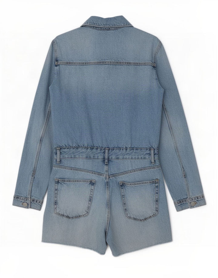 Tutina corta in denim da donna Zara UK 12 cotone blu medio