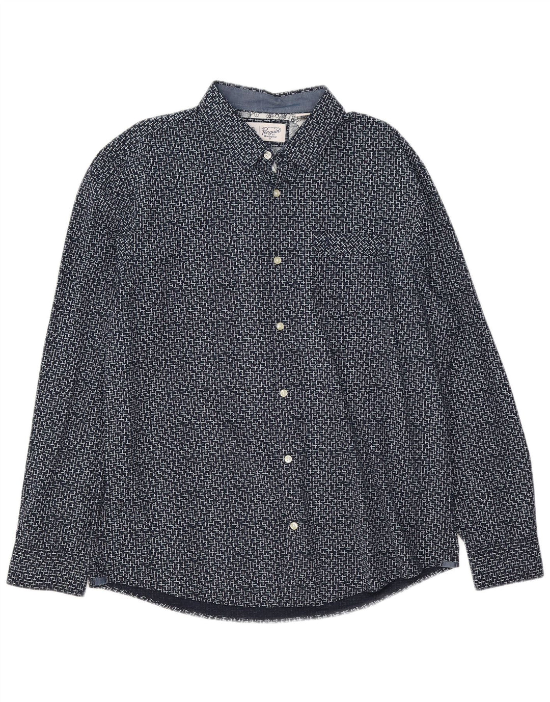Camicia da uomo Penguin XL in cotone geometrico blu