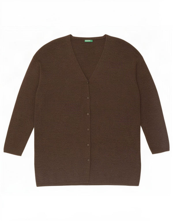 Maglione cardigan da donna Benetton UK 14 Lana marrone medio