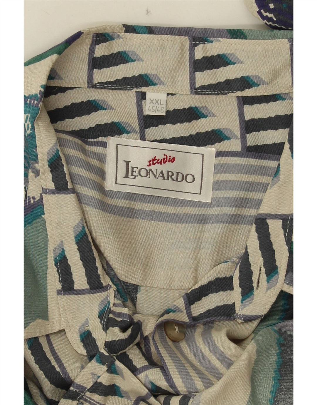 Camicia a maniche corte da uomo Leonardo Taglia 45/46 2XL Bianca geometrica