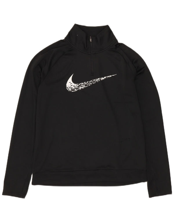 NIKE Womens Dri Fit Graphic Zip Neck Sweatshirt Jumper UK 10 Small Black