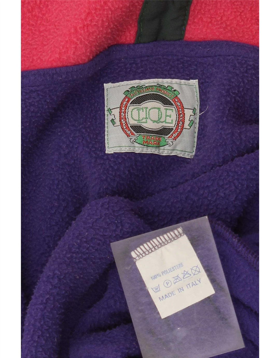 Maglione in pile da uomo vintage con bottoni e collo XL in poliestere color block viola