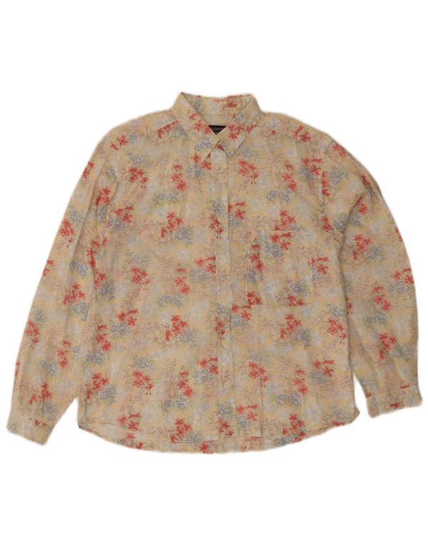 Camicia da donna vintage UK 14 grande cotone floreale beige