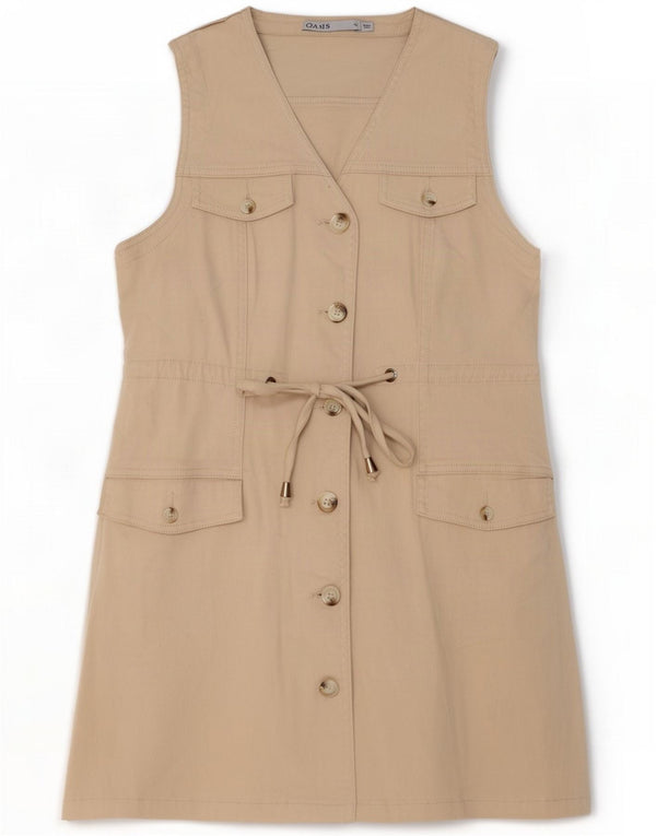 Oasis Abito chemisier senza maniche da donna UK 14 Cotone beige medio