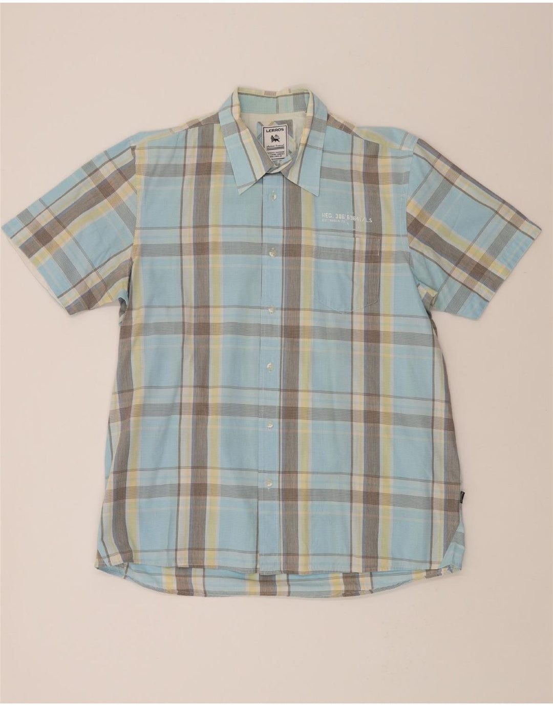 LERROS Mens Short Sleeve Shirt XL Blue Check Cotton Vintage Lerros and Second-Hand Lerros from Messina Hembry 