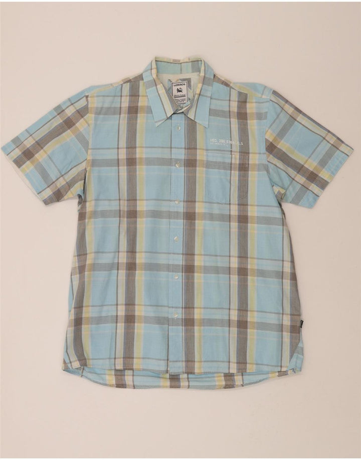 LERROS Mens Short Sleeve Shirt XL Blue Check Cotton Vintage Lerros and Second-Hand Lerros from Messina Hembry 