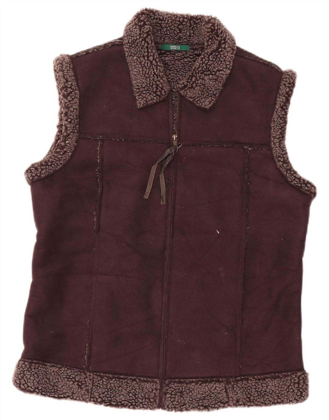 Gilet Sherpa da donna Marks & Spencer UK 12 poliestere bordeaux medio