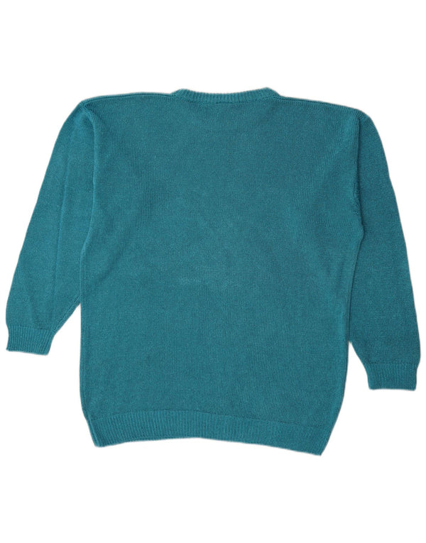 Maglione da donna vintage con scollo a barca oversize con grafica UK 14 Blu medio