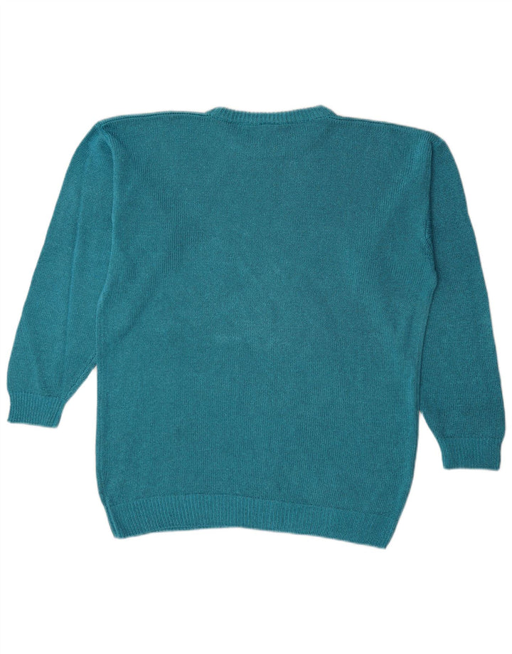 Maglione da donna vintage con scollo a barca oversize con grafica UK 14 Blu medio
