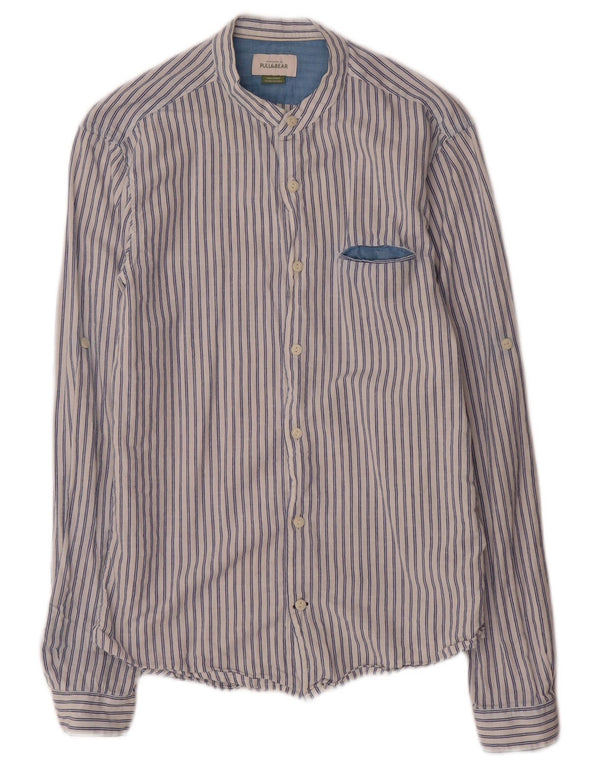 Camicia da uomo Pull & Bear Small Blu gessato in cotone