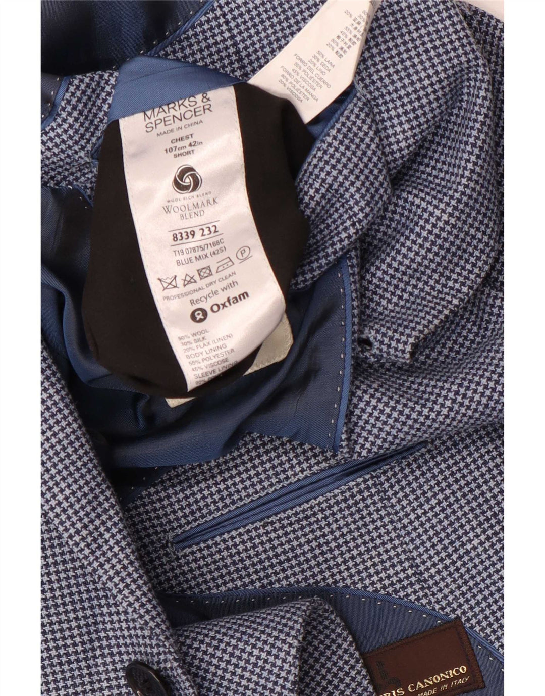 Giacca blazer corta da uomo Marks & Spencer UK 42 grande pied de poule blu