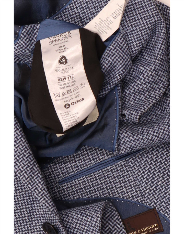 Giacca blazer corta da uomo Marks & Spencer UK 42 grande pied de poule blu