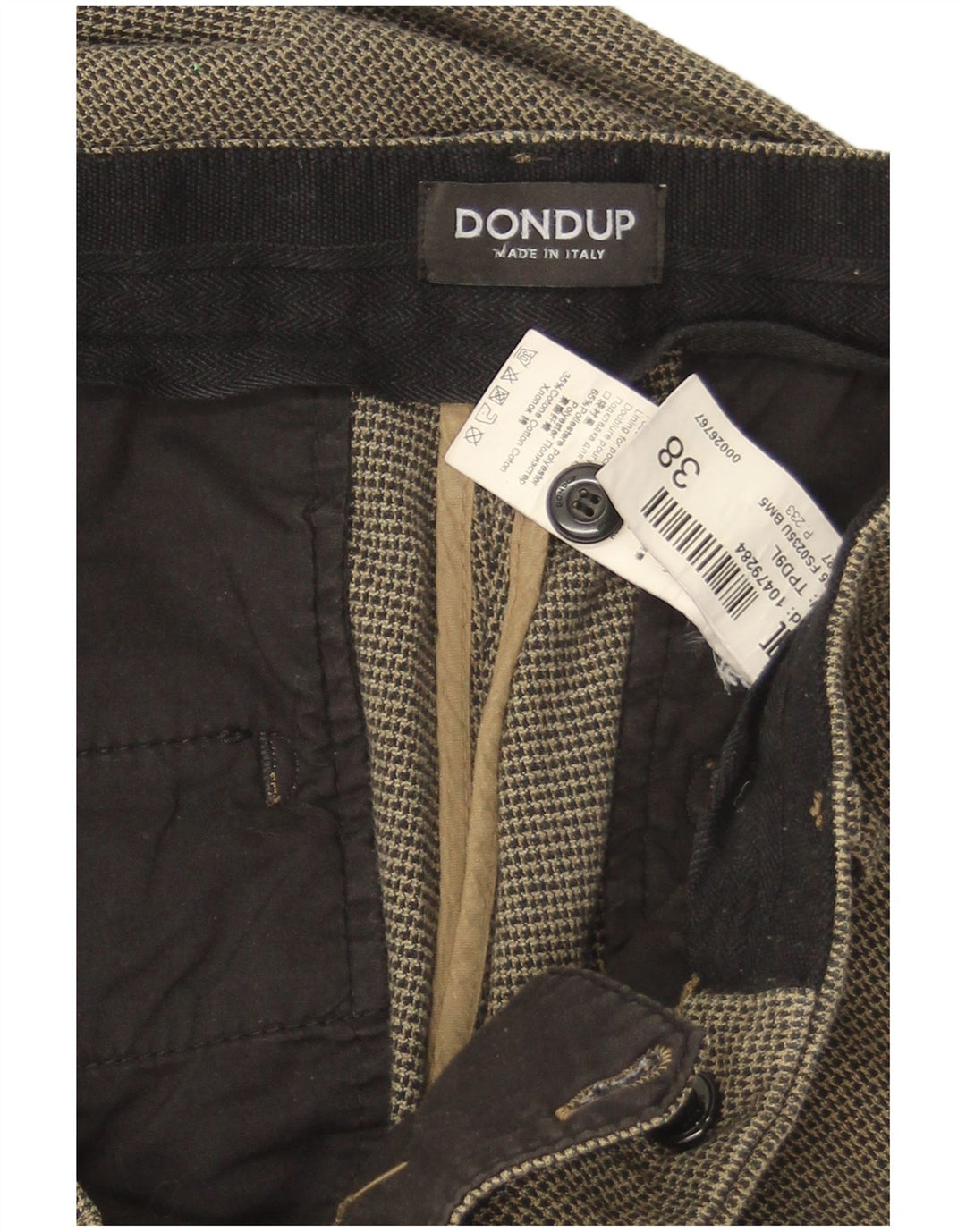 Dondup Pantaloni Chino Slim Uomo W38 L32 Cotone Pied De Poule Marrone