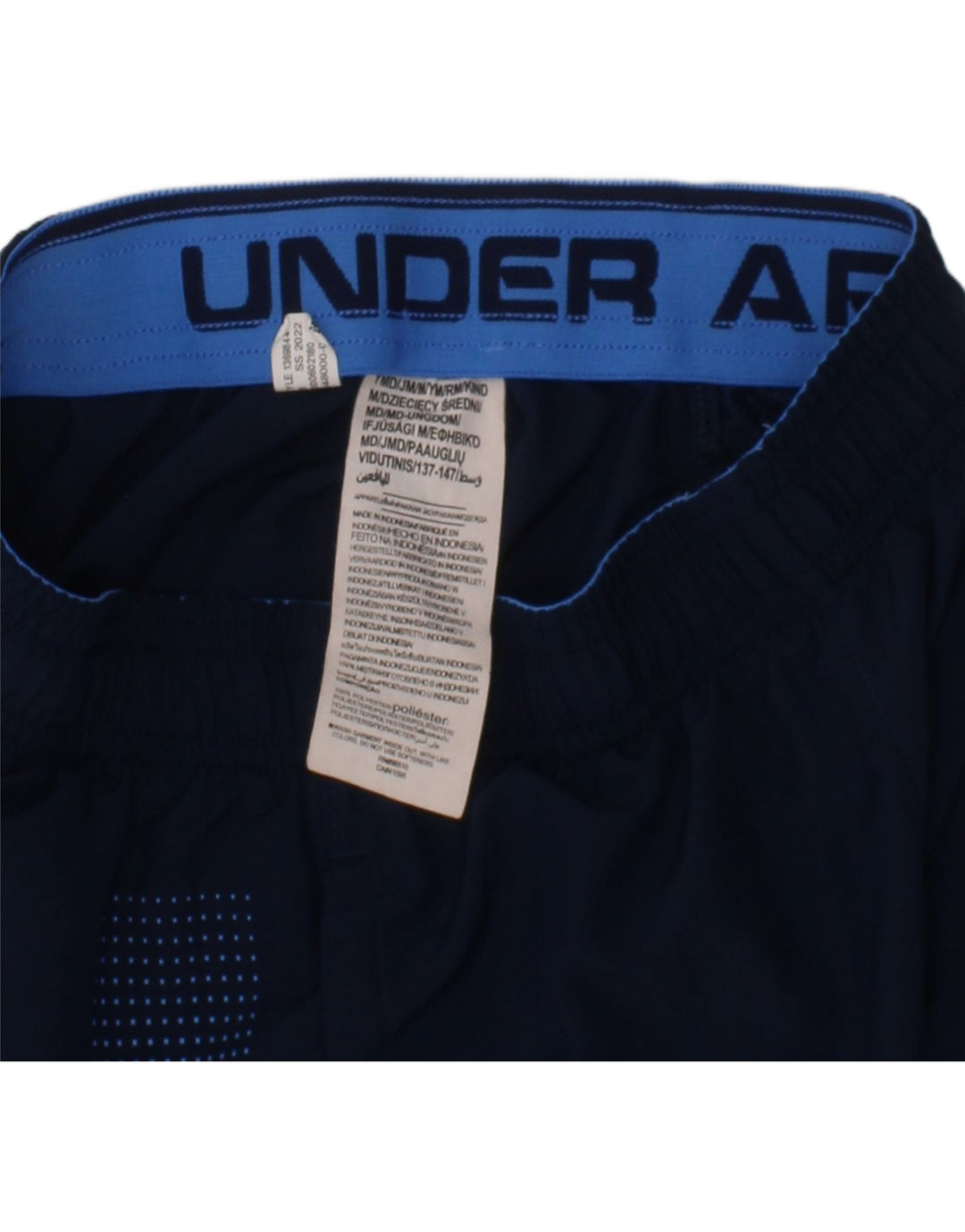 UNDER ARMOUR Boys Sport Shorts 9-10 Years  Navy Blue Spotted Polyester Vintage Under Armour and Second-Hand Under Armour from Messina Hembry 