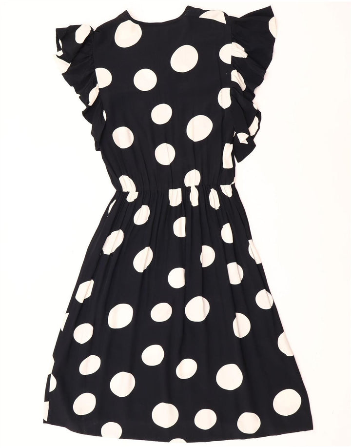 Abito a trapezio vintage da donna UK 12 medio a pois neri