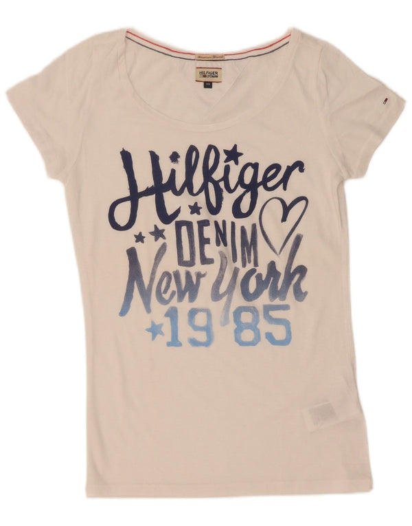 T-shirt grafica da donna Tommy Hilfiger Top UK 6 XS cotone bianco