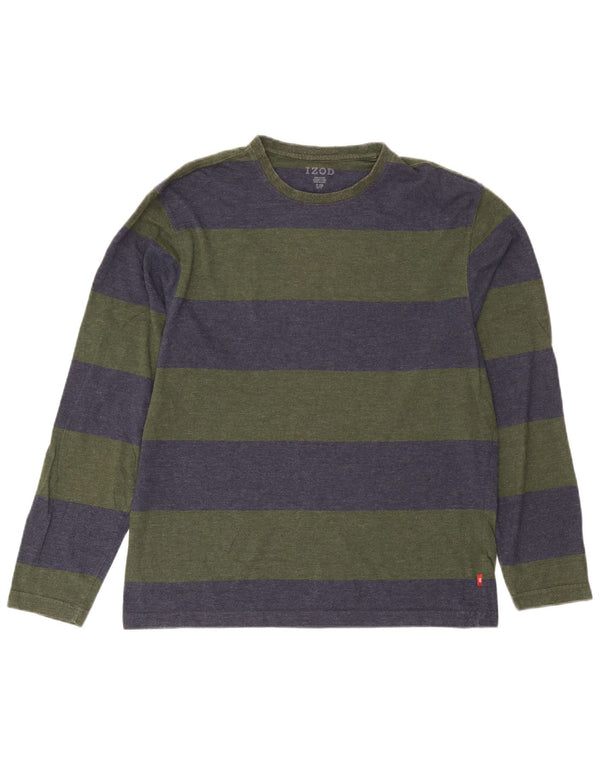 Top Izod da uomo a maniche lunghe in cotone a righe piccole verdi